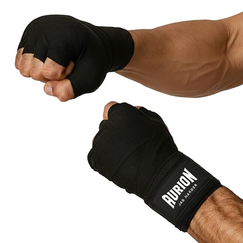 Aurion Boxing Hand Wraps 108 Inch | Durable Polyester-Cotton Handwrap for Boxing, MMA, Muay Thai & Kickboxing | Breathable Wrist & Knuckle Protection with Hook & Loop Closure | (Black) - Image 1