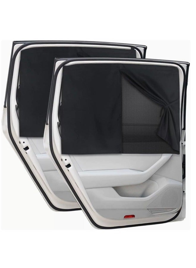 Car Window Shades, 2 PCS Magnetic Double Layer Car Sun Shade for Side Windows, Full Shade/Half Shade Options Black Car Window Curtain for Heat/UV Protection, for Camping Travel(Black-2pcs) - Image 1