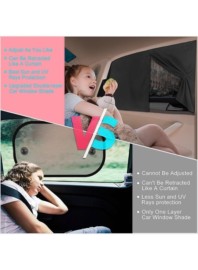 Car Window Shades, 2 PCS Magnetic Double Layer Car Sun Shade for Side Windows, Full Shade/Half Shade Options Black Car Window Curtain for Heat/UV Protection, for Camping Travel(Black-2pcs) - Image 4