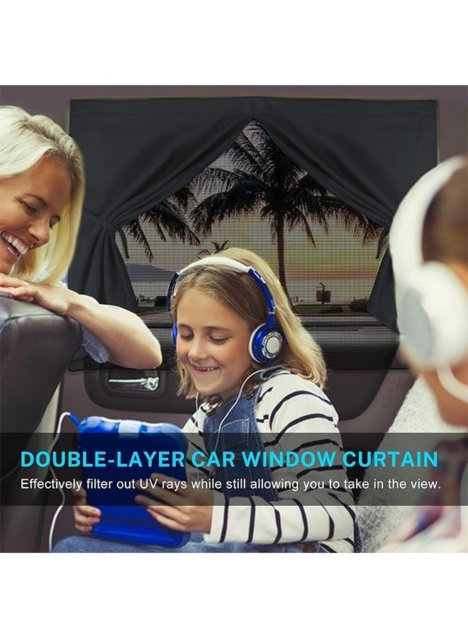 Car Window Shades, 2 PCS Magnetic Double Layer Car Sun Shade for Side Windows, Full Shade/Half Shade Options Black Car Window Curtain for Heat/UV Protection, for Camping Travel(Black-2pcs) - Image 3