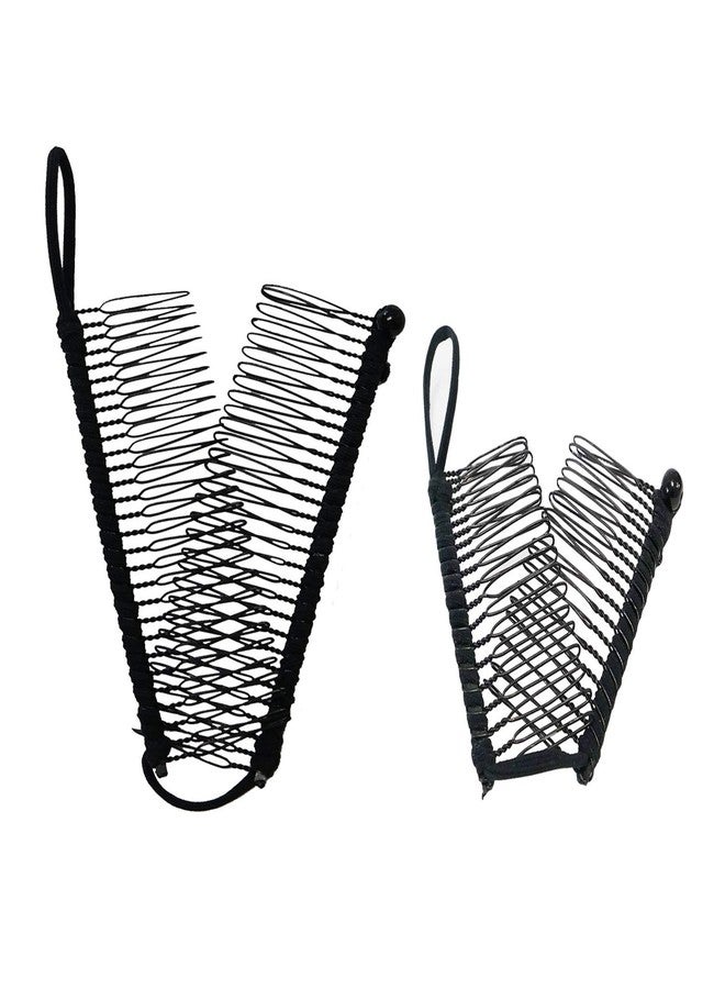 GETACOTA 2 Pieces Hair Clips for Thick Hair, Adjustable Stretch Ponytail Holder Accessory, Double Combs, Thick Curly Heavy Hair Grip, Styling Maker Tool Clincher for Girls and Women (black 2p) - Image 1