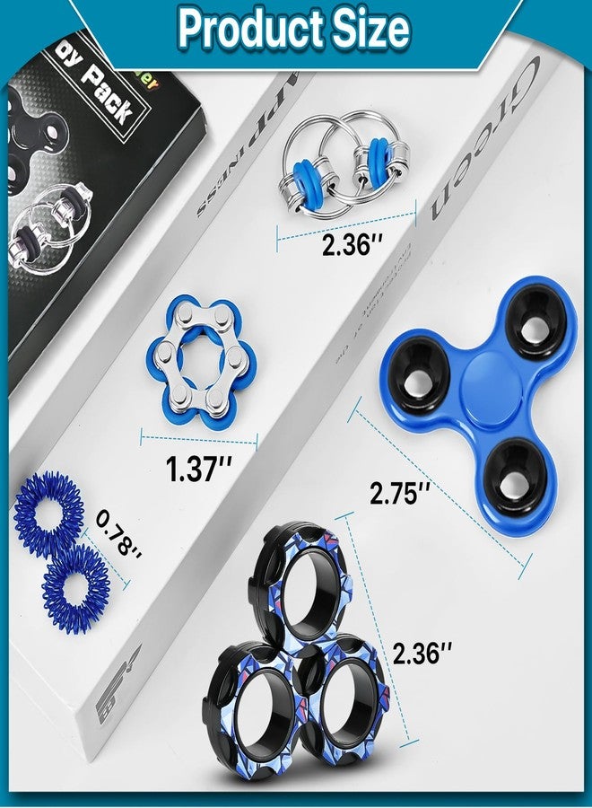 Dr.Kbder Fidget Toys Adults Pack 6Pcs, EDC Fidgeting Game for Kids Teen Cool Mini Gadget Desk Toys Figette Spinner Figits Rings Classroom ADHD Stress Anxiety Relief Toy Unique Gift for Boys Girls-Blue - Image 3