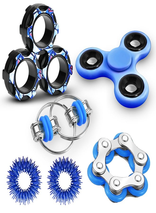 Dr.Kbder Fidget Toys Adults Pack 6Pcs, EDC Fidgeting Game for Kids Teen Cool Mini Gadget Desk Toys Figette Spinner Figits Rings Classroom ADHD Stress Anxiety Relief Toy Unique Gift for Boys Girls-Blue - Image 2