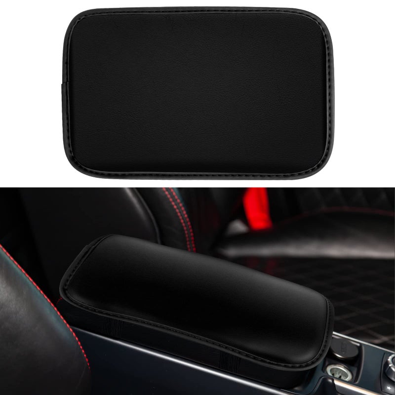 Amiss Auto Center Console Pad, PU Leather Car Armrest Seat Box Cover Protector, Universal Waterproof Non Slip Soft Center Console Armrest Pad for Most Vehicle, SUV, Truck, Car (Black)
