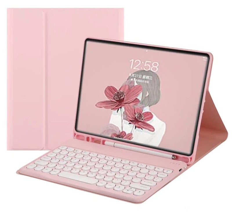 QIYIBOCASE لجهاز iPad Air 13 M3 2025M2 2024 iPad Pro 129 202220212020 مع لوحة مفاتيح مفاتيح دائرية قابلة للفصل لوحة مفاتيح بلوتوث مع حامل قلم باللون الوردي