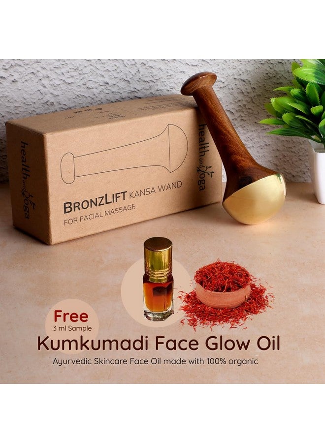 HealthAndYoga® BronzLift Kansa Wand Facial Massage And Kumkumadi Face Oil - Bronze Ayurveda Face Yoga Beauty Tool - Facelift Effect- Reduces Double Chin- Sculpts Jawline & Cheekbones- Anti-Aging Stick (Single Dome) - Image 3