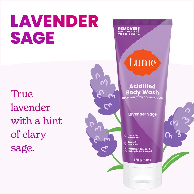 Lume Acidified Body Wash - 24 Hour Odor Control - Removes Odor Better than Soap - Moisturizing Formula - Formulated Without SLS or Parabens - OB/GYN Developed - 8.5 ounce (Pack of 2) (Lavender Sage) - Image 3