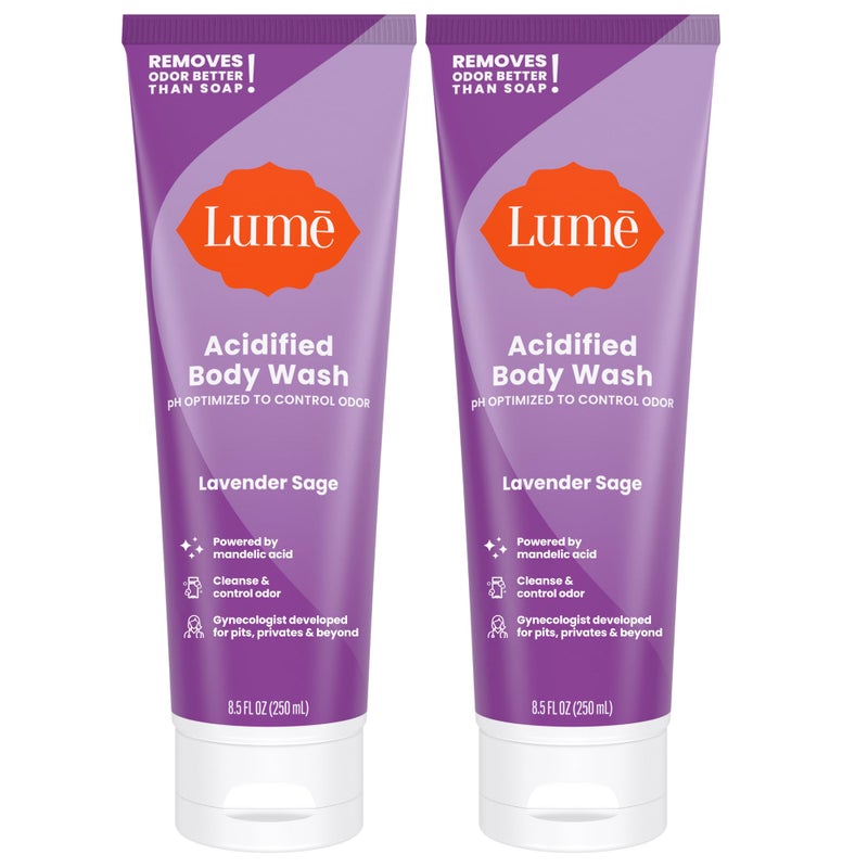 Lume Acidified Body Wash - 24 Hour Odor Control - Removes Odor Better than Soap - Moisturizing Formula - Formulated Without SLS or Parabens - OB/GYN Developed - 8.5 ounce (Pack of 2) (Lavender Sage) - Image 1