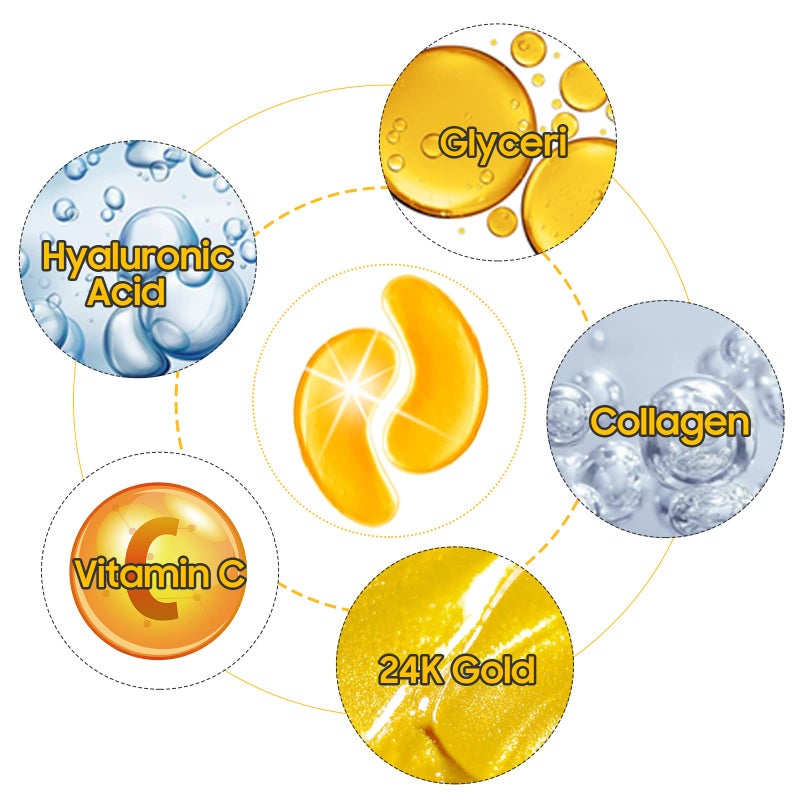 Adofect Collagen Powder Eye Mask 30 Pairs Gold Under Eye Gel Pads, Hyaluronic Acid Under Eye Mask Gel Patches for Puffy Eye Reducing Dark Circles, Eye Bags, Wrinkle, Refresh Your Eyes, Gold - Image 3