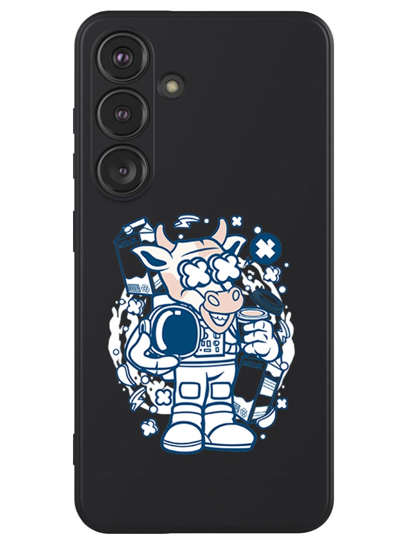 Theodor Protective Slim Fit Case Liquid Silicone Cover with Full Body Protection Anti-Scratch Shockproof Case For Samsung Galaxy S24 (Black) - Cow astronaut - Image 1