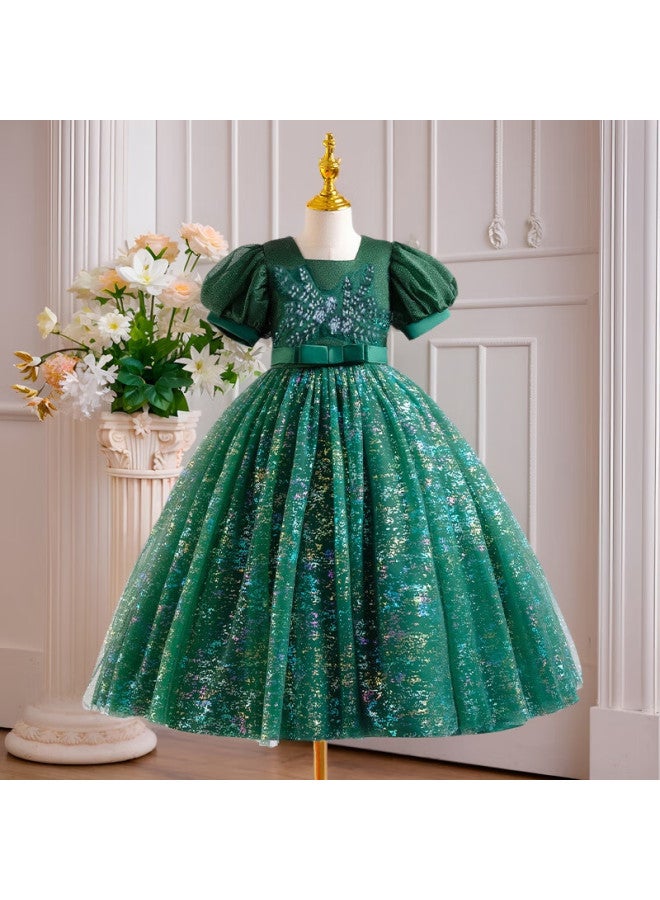 Luobobeibei 2025 Girls' Blue Long Dress, Children's Princess Dress For Weddings And Performances, Green, Size 120 - Image 3