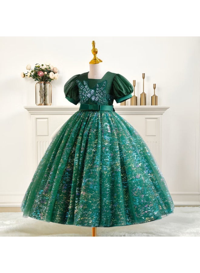 Luobobeibei 2025 Girls' Blue Long Dress, Children's Princess Dress For Weddings And Performances, Green, Size 120 - Image 2