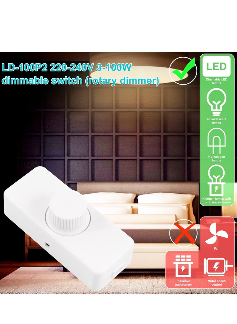 SYOSI - LED Dimmer Inline LED Dimmer Switch 1 Gang 220V-240V Trailing Edge Dimmer Full Range Rotary Dimmer Switch for 3 100W Dimmable LED Incandescent Halogen Bulbs for Table Lamp Floor Lamp White - Image 1