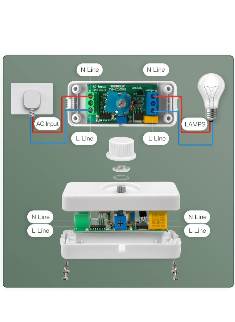 SYOSI - LED Dimmer Inline LED Dimmer Switch 1 Gang 220V-240V Trailing Edge Dimmer Full Range Rotary Dimmer Switch for 3 100W Dimmable LED Incandescent Halogen Bulbs for Table Lamp Floor Lamp White - Image 1