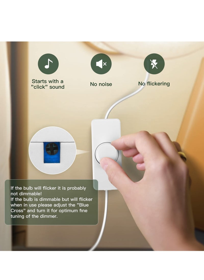 SYOSI - LED Dimmer Inline LED Dimmer Switch 1 Gang 220V-240V Trailing Edge Dimmer Full Range Rotary Dimmer Switch for 3 100W Dimmable LED Incandescent Halogen Bulbs for Table Lamp Floor Lamp White - Image 1