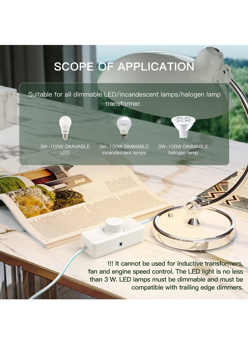 SYOSI - LED Dimmer Inline LED Dimmer Switch 1 Gang 220V-240V Trailing Edge Dimmer Full Range Rotary Dimmer Switch for 3 100W Dimmable LED Incandescent Halogen Bulbs for Table Lamp Floor Lamp White - Image 1