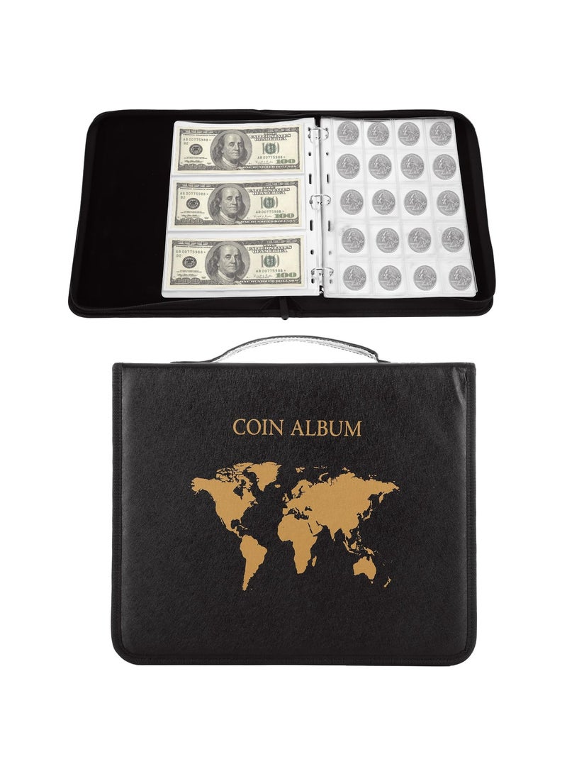 SOLARAE Coin Collection Book, Holder for Collectors, 200 Pockets Coins, Collecting Album with Zipper and Handle & 30 Sleeves Paper Money Display Storage, Case for Coin Currency Collection Supplies - Image 1