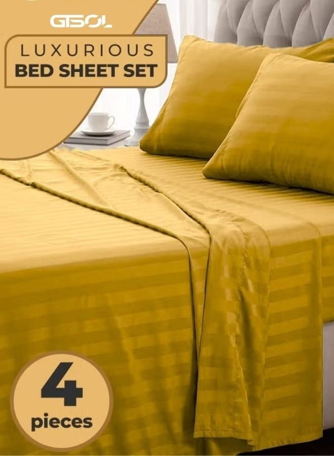 4-PIECE LUXURY KING SIZE STRIPED BEDDING SET  PREMIUM MICROFIBER DUVET COVER SET WITH DEEP POCKET FITTED SHEET (200X200+30CM) & 2 PILLOWCASES (48X74+5CM)  SOFT HOTEL COLLECTION COMFORTER COVER SET FOR KING BED  ELEGANT MODERN BEDROOM BEDDING