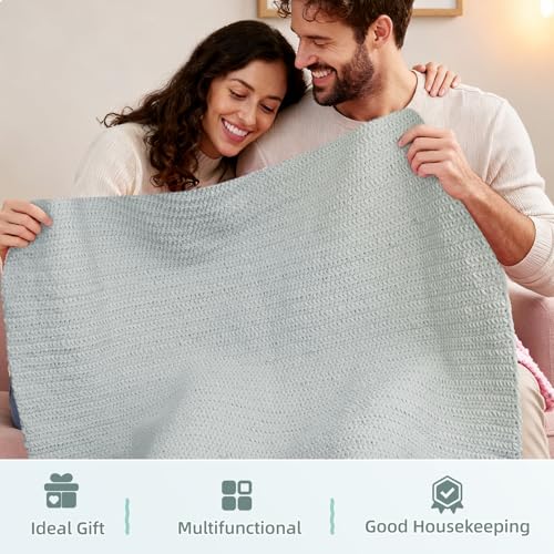 Aeelike Blanket Crochet Kit for Beginners, Easy Crochet Blanket Kit with Soft Chenille Yarns Detailed Instruction Crocheting Accessories Complete Beginners Crocheting Kits, Cyan-Gray - Image 2