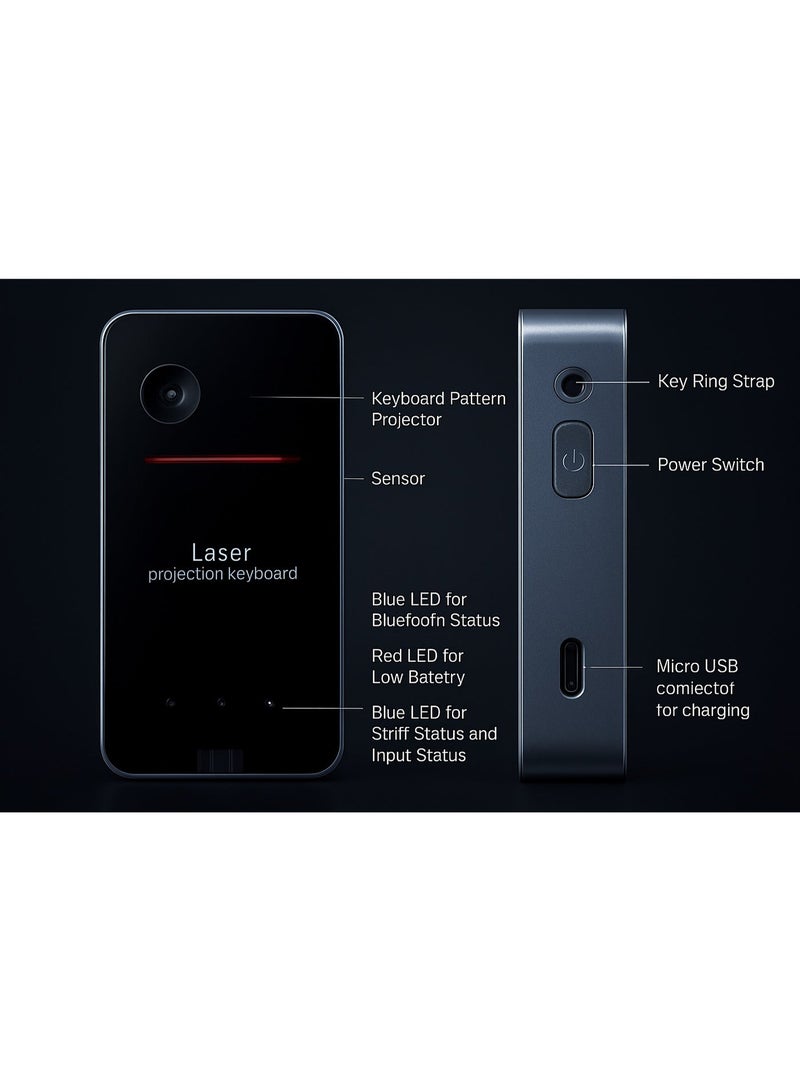 Wireless Laser Projection Keyboard – Portable Bluetooth Virtual Keyboard & Mouse Combo, Compatible with Smartphone, Tablet, PC, Laptop – Compact Pocket-Size Keyboard for Travel & Office - Image 5