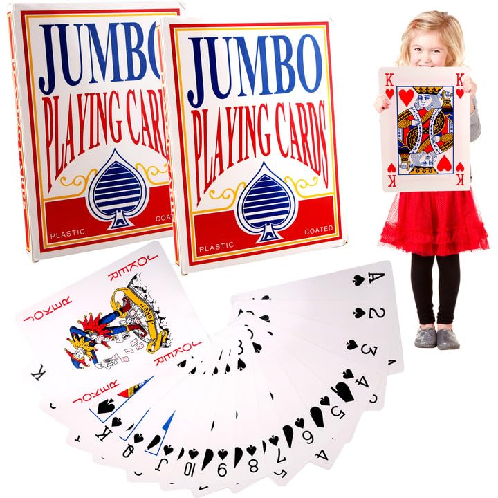 Fahacop 2 Decks of 8 x 11 Inch Jumbo Playing Cards Giant Poker Cards Large Oversized Cards for Kids Adults Seniors Card Game Theme Party Decorations - Image 1