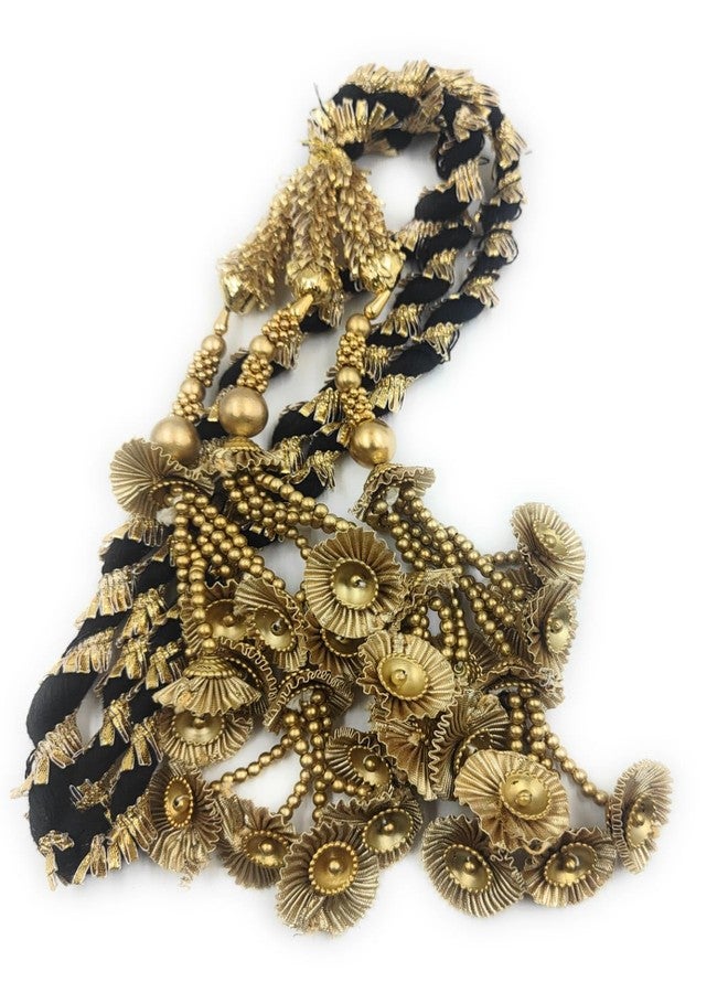 SIMKA® Heavy Lace Design Parandi with Golden Gotapatti Dori/Hair Extension/Braid Tassles/Patiala Shahi Paranda/Jadai Billai/Hair accessories (Golden Pearl) - Image 4