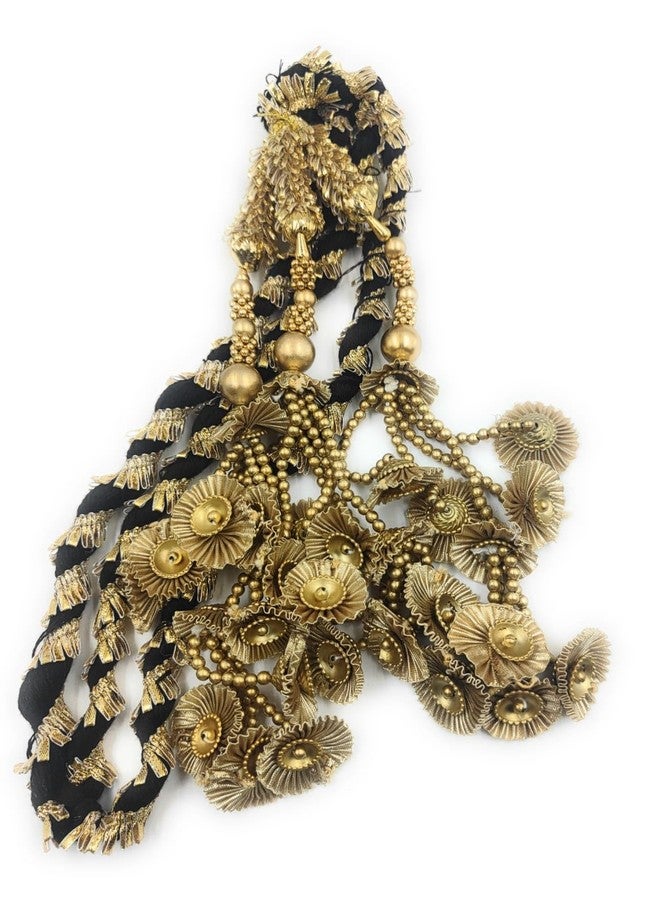 SIMKA® Heavy Lace Design Parandi with Golden Gotapatti Dori/Hair Extension/Braid Tassles/Patiala Shahi Paranda/Jadai Billai/Hair accessories (Golden Pearl) - Image 3