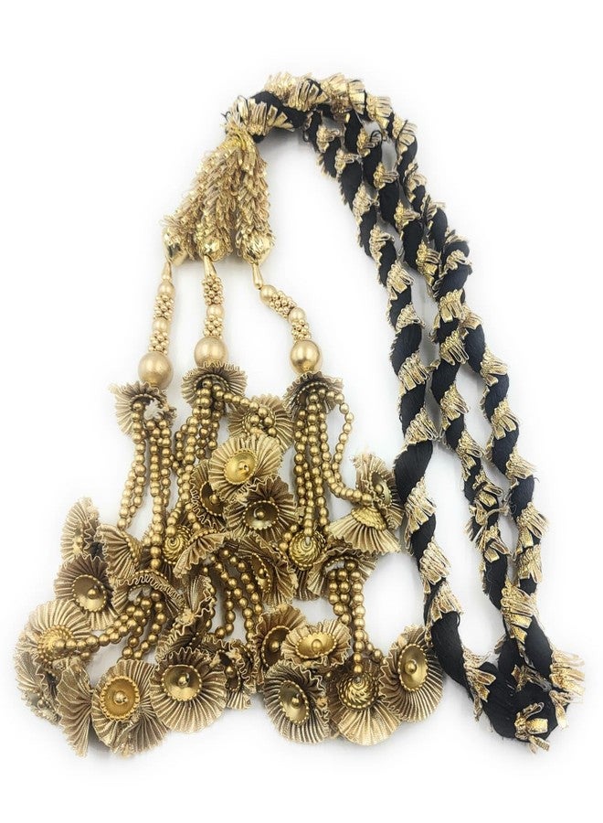 SIMKA® Heavy Lace Design Parandi with Golden Gotapatti Dori/Hair Extension/Braid Tassles/Patiala Shahi Paranda/Jadai Billai/Hair accessories (Golden Pearl) - Image 5