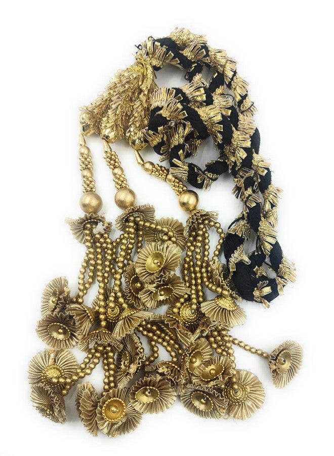 SIMKA® Heavy Lace Design Parandi with Golden Gotapatti Dori/Hair Extension/Braid Tassles/Patiala Shahi Paranda/Jadai Billai/Hair accessories (Golden Pearl) - Image 1