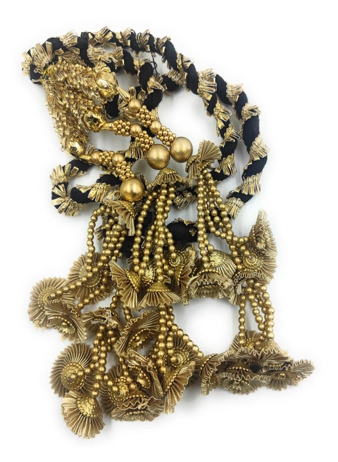 SIMKA® Heavy Lace Design Parandi with Golden Gotapatti Dori/Hair Extension/Braid Tassles/Patiala Shahi Paranda/Jadai Billai/Hair accessories (Golden Pearl) - Image 2