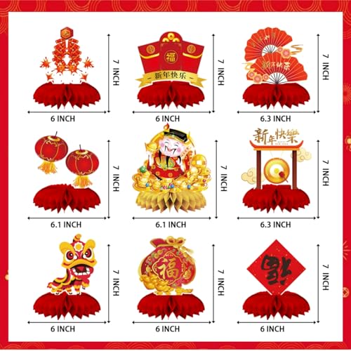 9 Pieces Chinese New Year Party Decorations Year of the Horse Table Centerpieces 2026 Lunar New Year Honeycomb Centerpieces for New Years Eve Party Supplies - Image 5