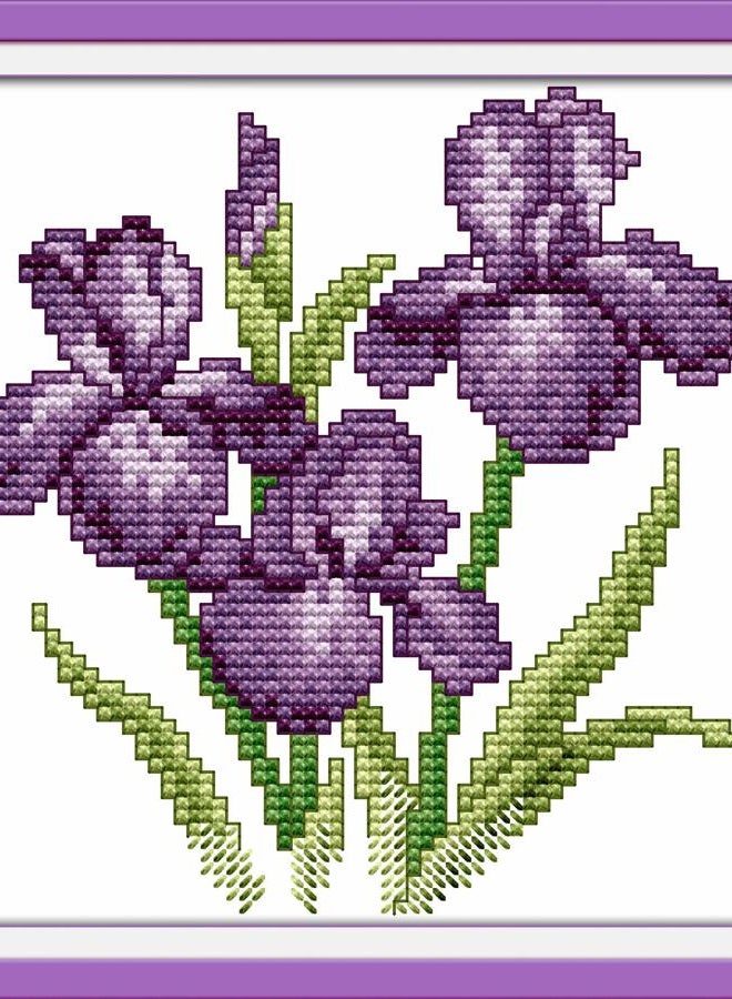 ITSTITCH Printed Cross Stitch Kits 11CT 8X8 inch 100% Cotton Holiday Gift DIY Embroidery Starter Kits Easy Patterns Embroidery for Adults Crafts DMC Stamped Cross-Stitch Supplies Needlework Violet Flowers - Image 1