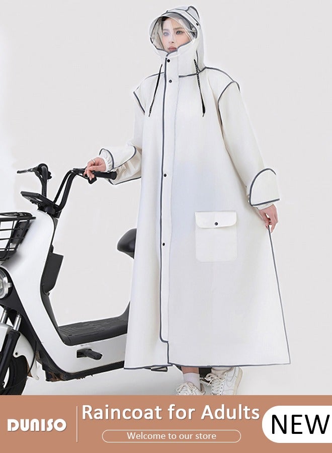 DUNISO Rain Coat, Reusable Rain Ponchos for Adult, Off-white EVA Waterproof Rain Coat, Rain Wear for Adults with Hood and Drawstring, Packable Waterproof Raincoat for Biking Outdoor Working Camping - Image 1