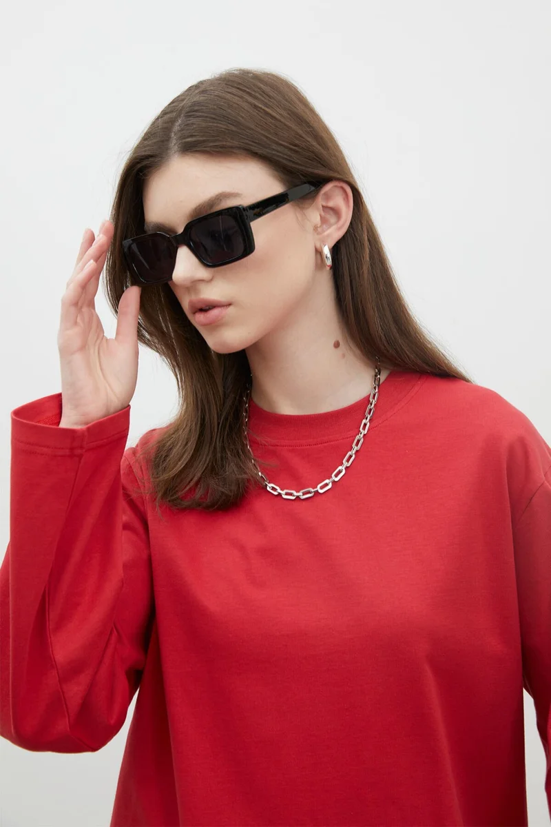 Manuka Oversize Cotton Long Sleeve T-Shirt Red