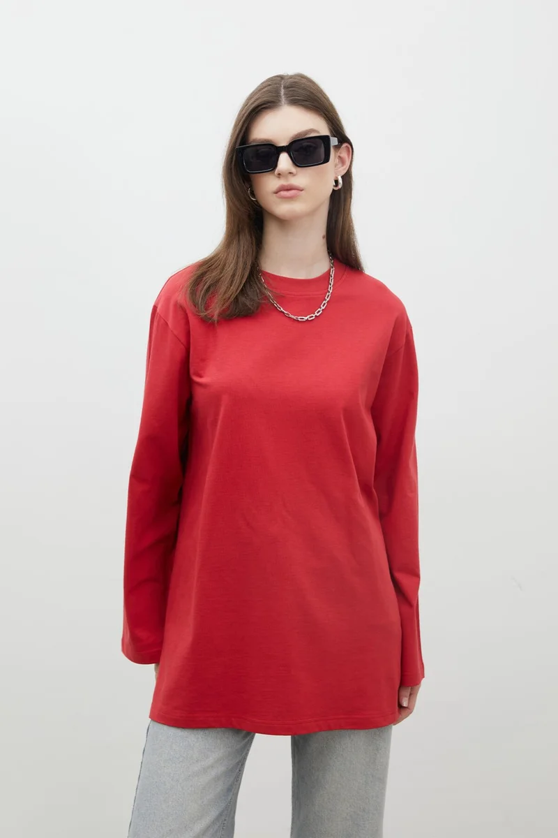 Manuka Oversize Cotton Long Sleeve T-Shirt Red