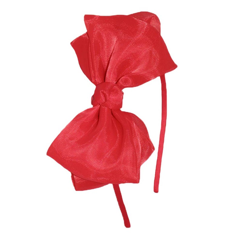 Lace Bowknot Headband with Big Ribbon Bow Handmade Hair Hoop for Women Party Decoration Cosplay Costume Headdress Christmas Hair Accessories 1 Pack Red