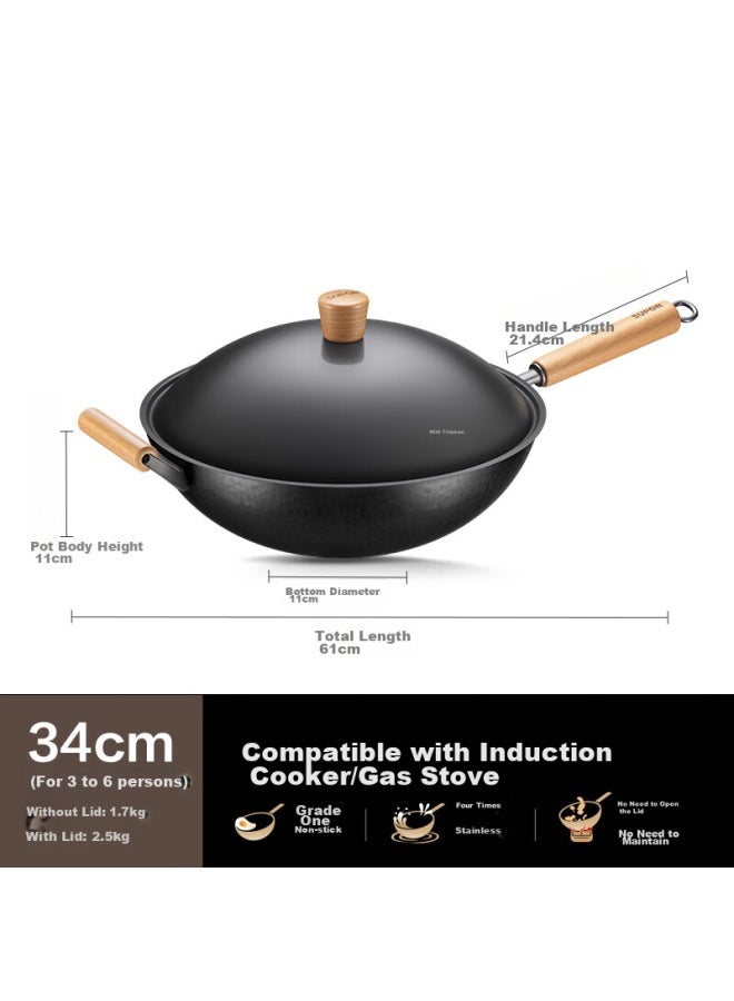 Supor Titanium Iron Non-stick Wok, 34cm Hammered Iron Pan, Suitable For Gas And Induction Cooktops, Ec34ayt02 - Image 4