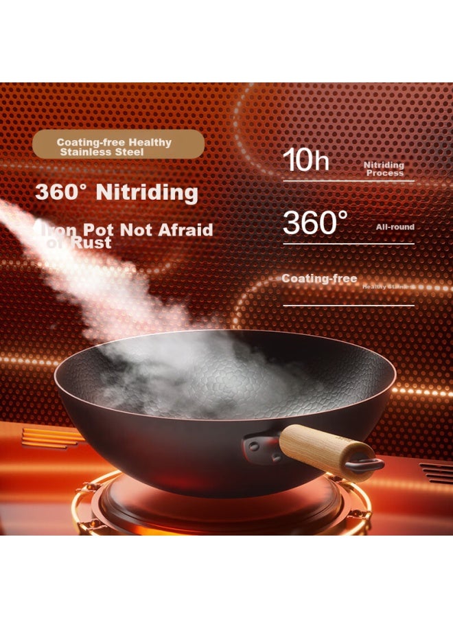 Supor Titanium Iron Non-stick Wok, 34cm Hammered Iron Pan, Suitable For Gas And Induction Cooktops, Ec34ayt02 - Image 2