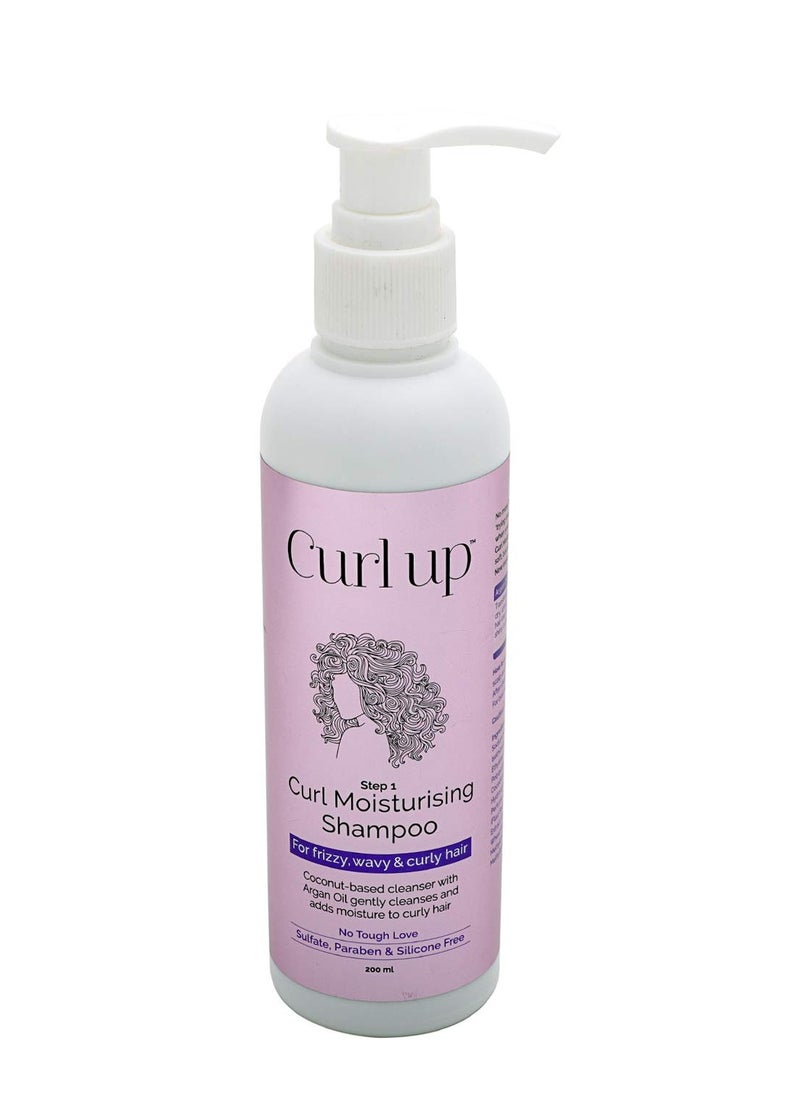Curl Up Moisturising Curly Hair Shampoo for Dry Frizzy Wavy Curly Hair Sulphate Paraben Silicone Free 200ml  - Image 1