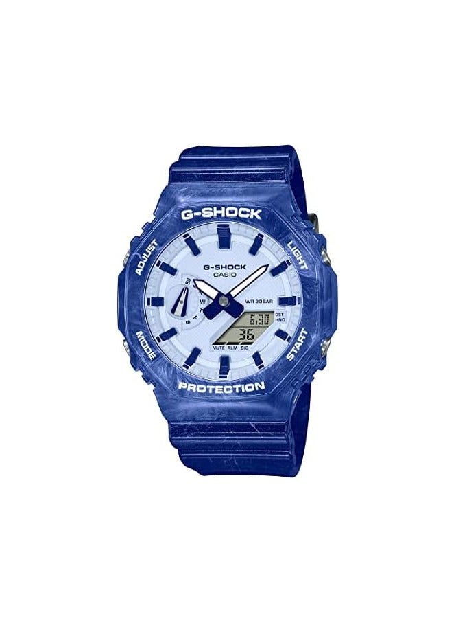 Casio G-Shock Watch - GA-2100BWP-2ADR White Dial, Blue Band - Image 1