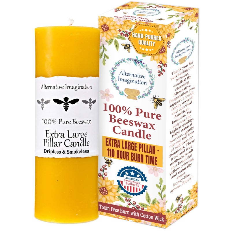 100 Pure Beeswax Candle Extra Large Pillar Candle 110 Hour Burn Time 3x9 Inch Alternative Imagination