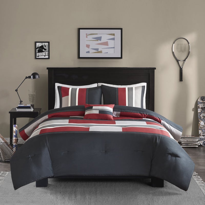 Comfort Spaces Casual Comforter Set Sporty Design, Vibrant Color, Active Lifestyle Boys Bedroom DÃ©cor, All Season Soft Microfiber Bedding Set, Decorative Pillow, Sham Black/Red Twin/Twin XL 3 Piece - Image 3