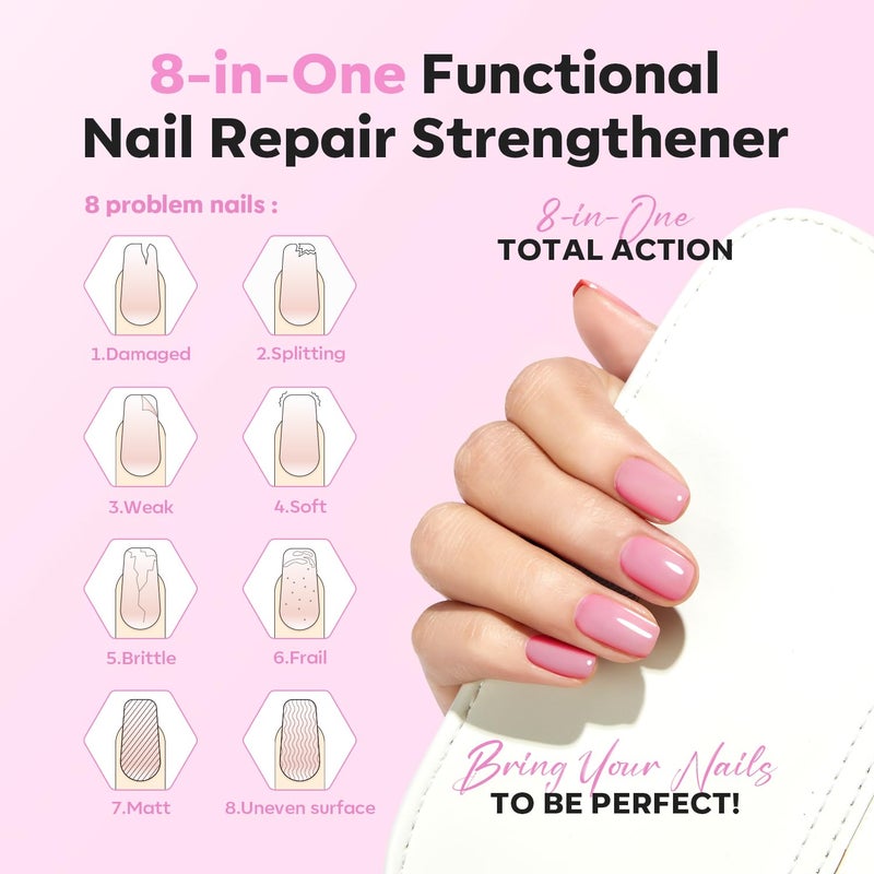 modelones Nail Strengthener Jelly Purple Pink Nail Repair for Damaged Nails Strengthening Polish 15ml Nail Growth and Strengthener Natural Concealer Foundation Nail Care Gifts for Women - Image 2