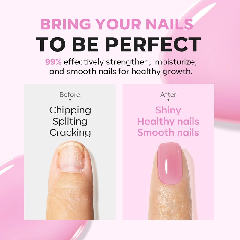 modelones Nail Strengthener Jelly Purple Pink Nail Repair for Damaged Nails Strengthening Polish 15ml Nail Growth and Strengthener Natural Concealer Foundation Nail Care Gifts for Women - Image 3
