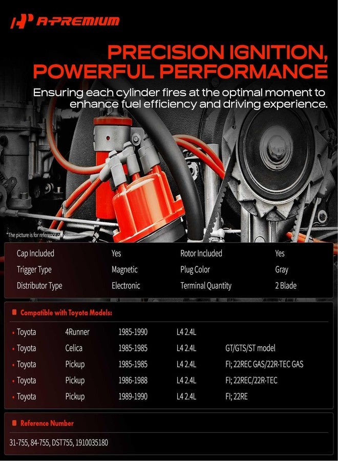 A-Premium Ignition Distributor with Module and Cap and Rotor Compatible with Toyota 4Runner 1984, Pickup 1982-1990, Celica 1982-1984, Corona 1982, 2.4L - Image 2