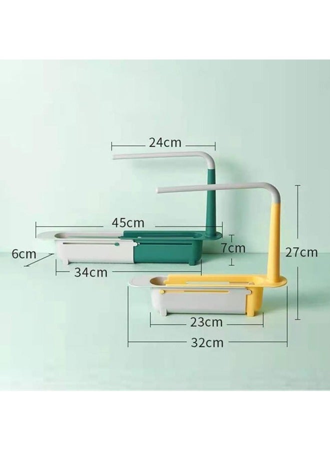 Hihonor Expandable Telescopic Drain Basket,Sink Organizer,Updated Telescopic Sink Storage Rack,Adjustable Telescopic 2-in-1 Sink Organizer Tray with Sponge Holder & Dishcloth Hanger (Green) - Image 3