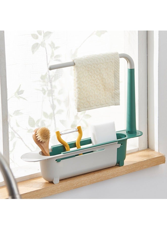 Hihonor Expandable Telescopic Drain Basket,Sink Organizer,Updated Telescopic Sink Storage Rack,Adjustable Telescopic 2-in-1 Sink Organizer Tray with Sponge Holder & Dishcloth Hanger (Green) - Image 5