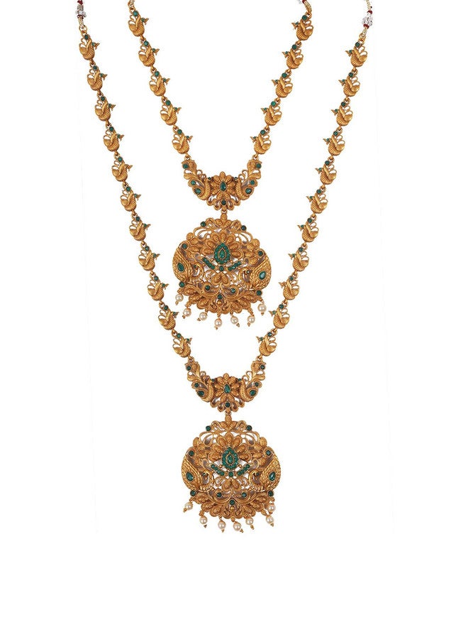 StileAdda Gold-Plated Temple Jewellery Set with Artificial Stones and Beads - Image 3