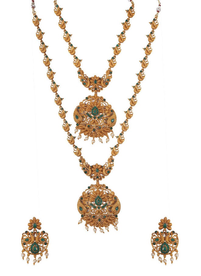 StileAdda Gold-Plated Temple Jewellery Set with Artificial Stones and Beads - Image 2