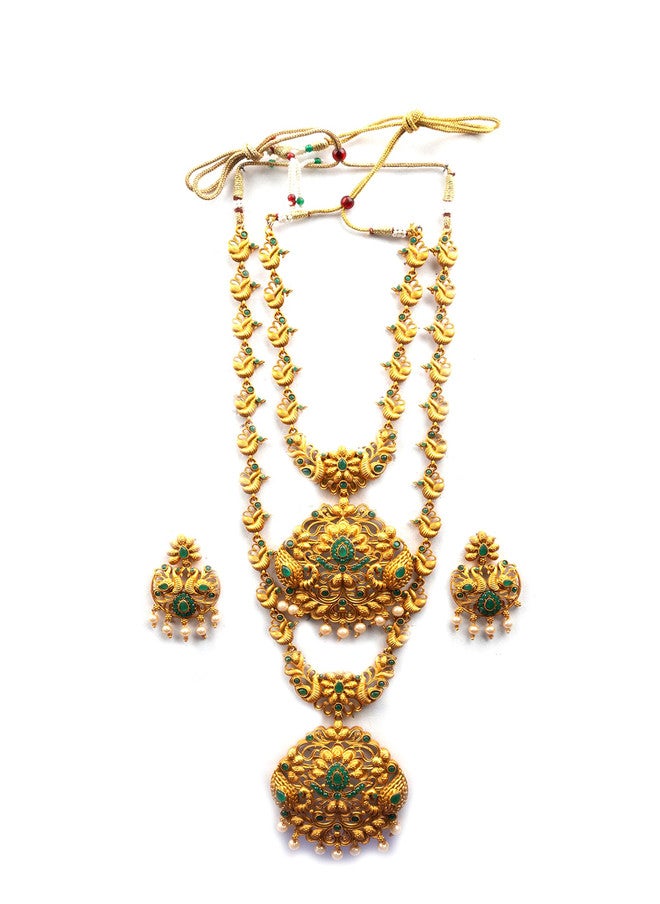 StileAdda Gold-Plated Temple Jewellery Set with Artificial Stones and Beads - Image 1